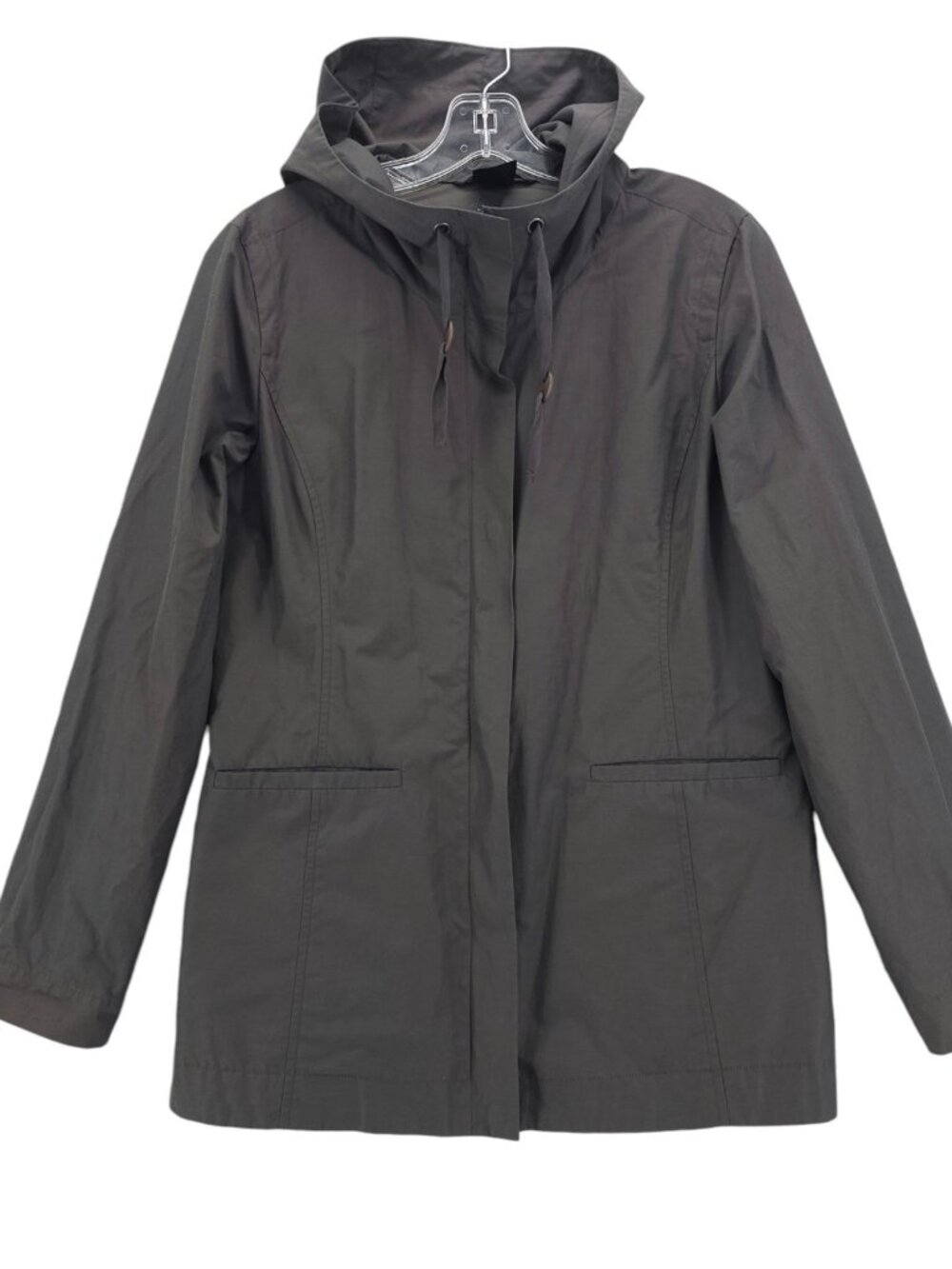 EILEEN FISHER Gray Hooded Jacket Cotton Nylon Cinch Back Size SMALL